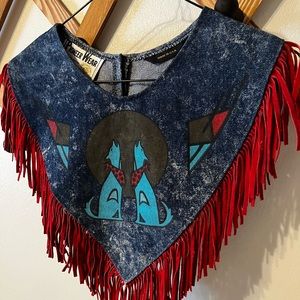 Vintage Pioneer Wear Denim and Leather southwestern collar shawl